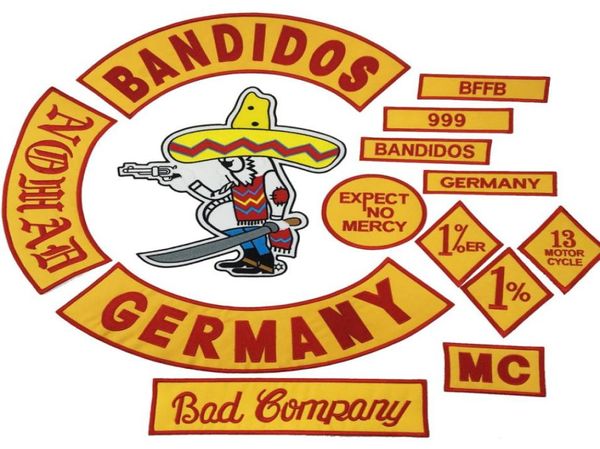 

mixed 14 pcs full set sewing notions bandidos mc embroidery patches iron on jacket vest rider punk full back size patch4423474, Black