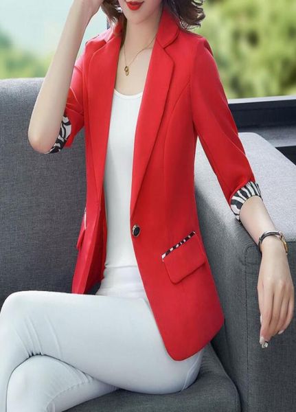 

new summer women jacket blazers 34 sleeve loose casual coats notched collar blezer femme outwear4203575, Black;brown