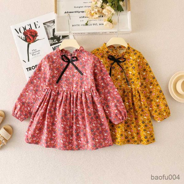 

girl's dresses gaun anak perempuan lengan motif gaun katun motif bunga kasual musim semi dan gugur 2023 r230808, Red;yellow