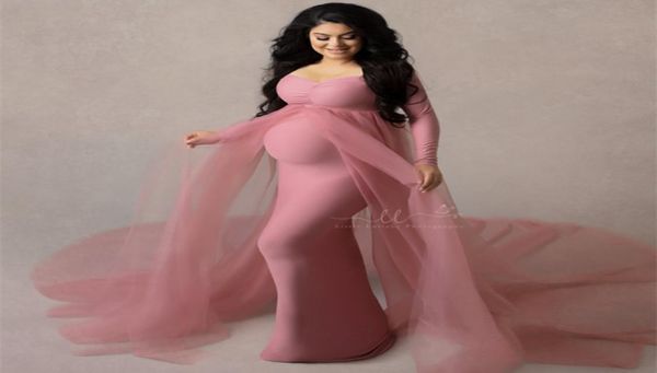 

2021 maternity dresses pography props shoulderless pregnancy long dress for pregnant women maxi gown baby showers po shoot1940180, White