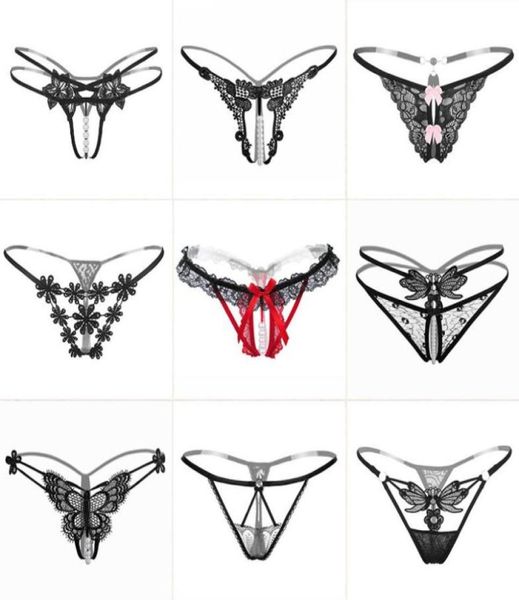 

24 styles underpants pearl panties women039s thongs and g strings lace open crotch tangas women underwear bow briefs 4522306301, Black;white