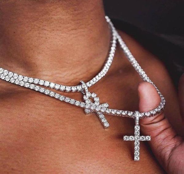 

iced out charm necklace for boy long tennis chain necklaces with gold silver plated x shape pendant for mens hip hop jewelry7284781