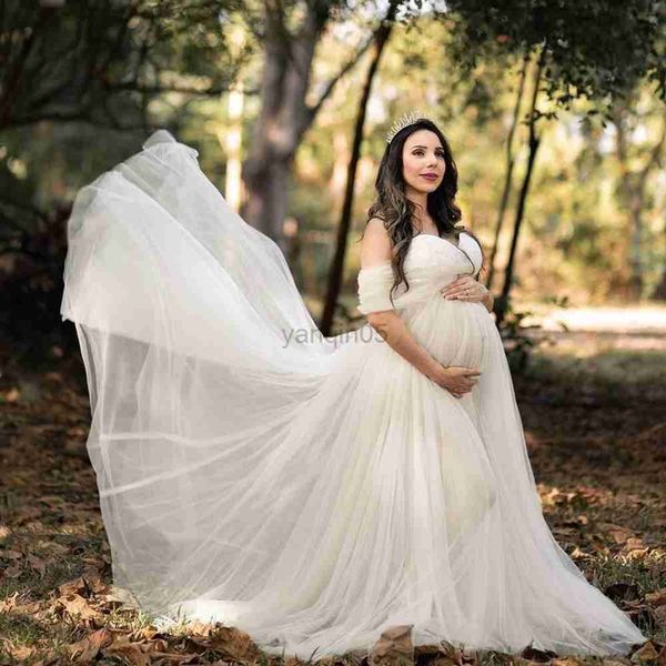 

maternity dresses tulle pregnant female baby shower dresses mesh woman pregnancy p shooting dress long maternity pgraphy session gown hkd230, White