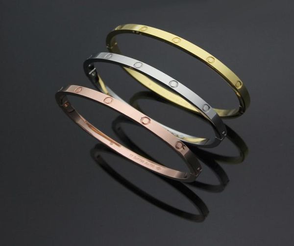 

withwithout stone 2 styles women designer bangle titanium steel 18k gold plated narrow buckle screw bracelets fashio5935135, Black