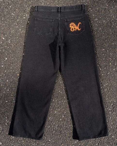 

men's jeans 2023 chic star letter embroidery black baggy men straight pants y2k streetwear male hip hop denim trousers vetement homme 2, Blue