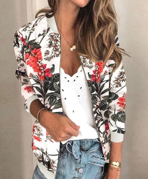 

autumn zipper printed jacket women long sleeve floral casual o neck female jackets 2020 new fashion bomber ladies outerwear8974024, Black;brown