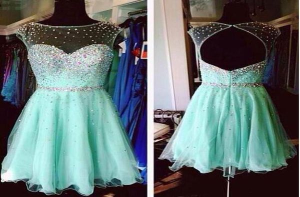 

mint green homecoming dresses 2020 high school junior prom dresses sheer neck cap sleeves beaded crystals open back party cocktail3565111, Blue;pink