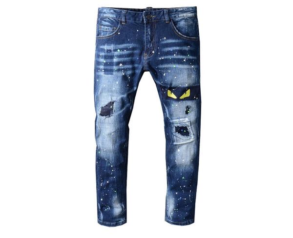 

new fashion jeans mens stylist hole patch hip hop pants stylist distressed zipper skinny denim pants9698007, Blue
