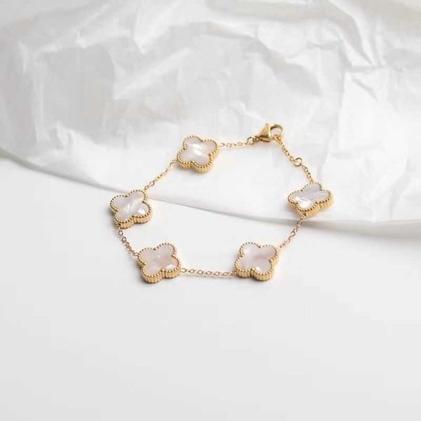 

van clover bracelet four-leaf clover bracelet ladies 18k gold-plated five-flower pendant simple small design gifts, Golden;silver