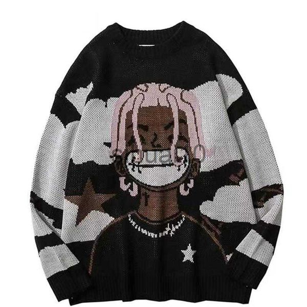 

men's sweaters 2022 harajuku vintage cartoon anime knitted sweater men winter oversized men's hip hop rap pullover women jumper ug, White;black