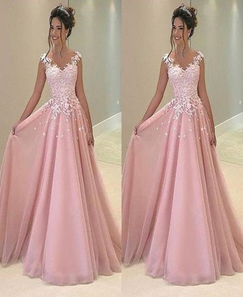 

baby pink 2021 prom dresses appliques lace a line tulle long dresses party evening formal cocktail party dress3316009, Black