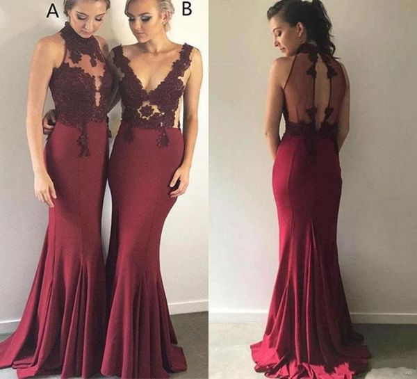 

2020 burgundy lace appliqued mermaid bridesmaid dresses sleeveless long party evening maid of honor gowns4049260, White;pink