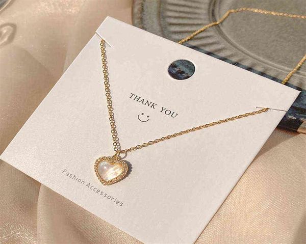 

trendy fine 14k real gold heart shaped opal chain pendant necklace for women temperament jewelry shiny aaa zircon wedding gift y229557322, Silver