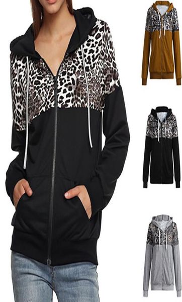 

women long sleeve hoodies zipper leopard printed casual hoodie sweatshirt autumn winter hooded coat plus size female hoodies3194189, Black