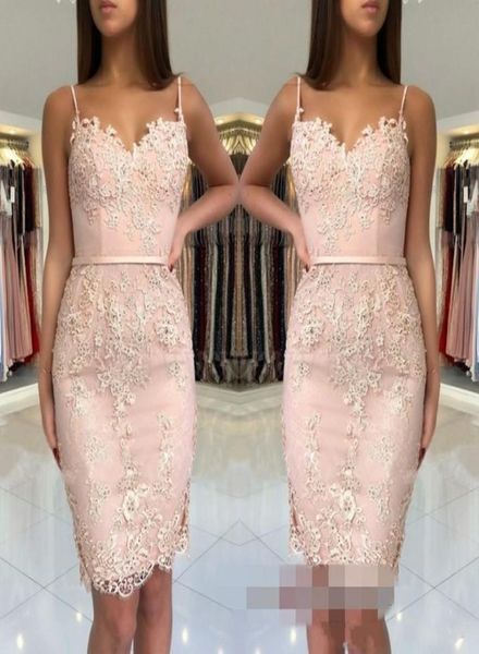 

2018 blush pink homecoming dresses lace appliques short mini spaghetti straps sashes sheath sweetheart party graduation cock7653917, Blue;pink