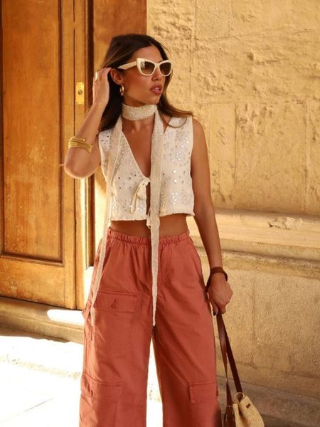 

women's vests y2k embroidery women v neck vest lightweight sleeveless tassels hem slim waistcoats summer fashion female crop 230808, Black;white