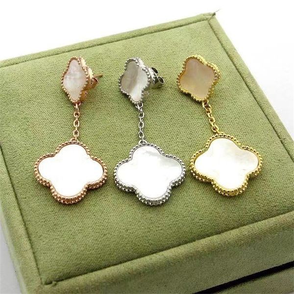 

designer 4/four leaf clover charm stud earrings back mother-of-pearl 18k gold plated agate earrings for women&girls valentine's mother&, Golden;silver