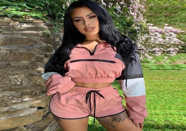 

women039s tracksuits women crop shirt pants suit long sleeve hooded zipper casual party fall summer shorts set1902238, Gray