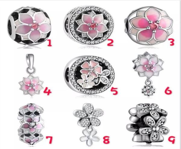 

the 50pcslot lot authentic 925 sterling silver pink flowers series s charms beads fits european pandora charm brac9994041, Black