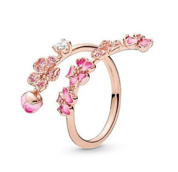 

original 925 sterling silver ring rose peach blossom flower branch ring for women wedding party gift fashion jewelry5974804, Slivery;golden