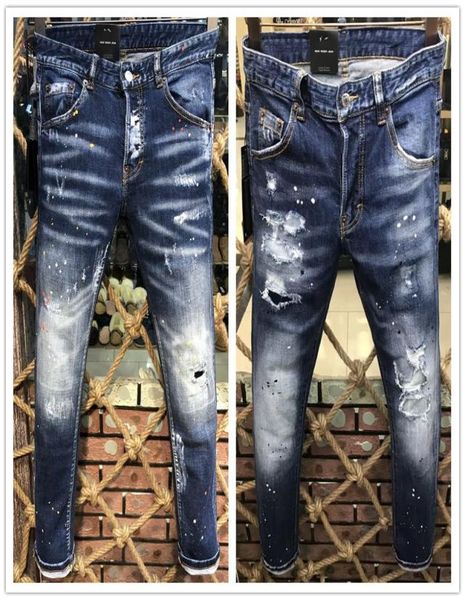 

wholeswag mens black jeans skinny ripped destroyed stretch slim fit hop hop pants with holes for men biker jeans3790634, Blue