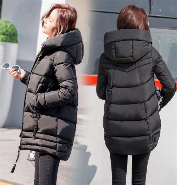 

pure color women jacket 2019 winter plus size womens parkas thicken outerwear solid hooded coats female slim cotto 9735830, Black