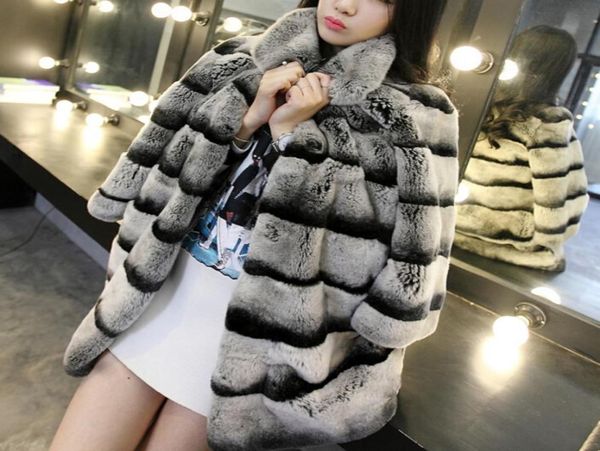 

real chinchilla coat for women genuine rex rabbit coats woman natural plus size thick warm fur overcoat 2010163448789, Black