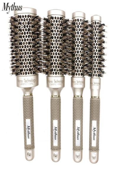 

4 sizes boar bristle nylon hair brush nano ceramic curling hair brush set aluminum barrel antiheat round rolling brush330w8402699, Silver