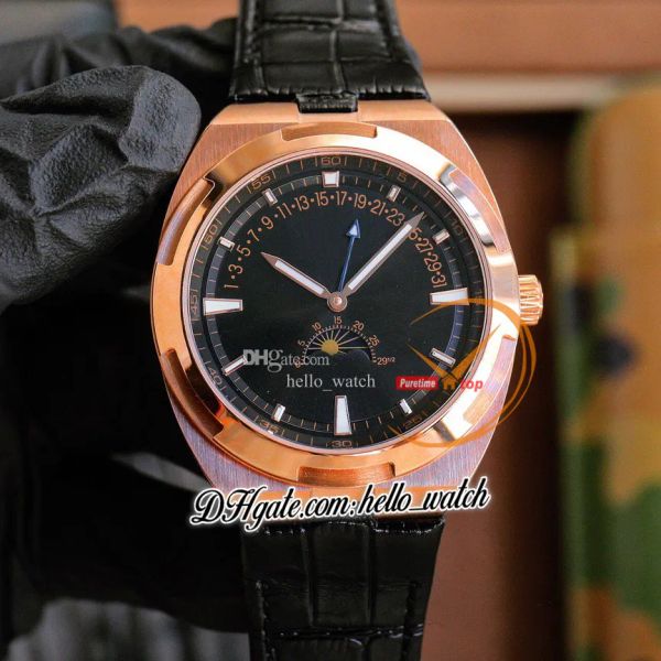 

new 41mm overseas 4000v/210a 4000v automatic mens watch black dial date phase moon rose gold case leather strap gents watches hwrd hello_wat, Slivery;brown