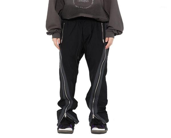 

men039s pants hip hop side zippers front micro sweatpants men harajuku street wear elastic waist loose casual flared trousers w7860463, Black