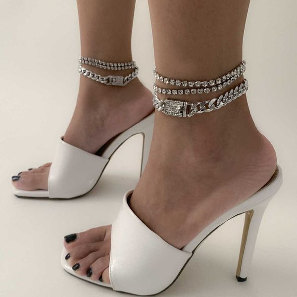 

jewelry heavy industry full diamond claw chain set foot female business sweet cool cuban metal ornament, Red;blue