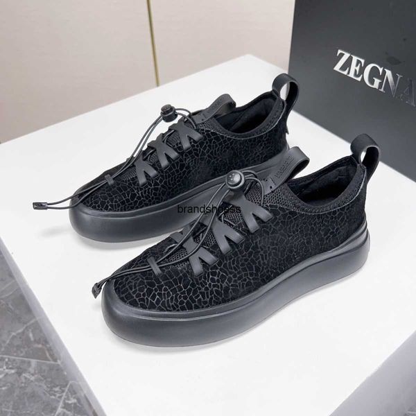

2023 new zegnas sports running shoes lightweight genuine leather casual shoes breathable thick sole one step men's shoes, Black