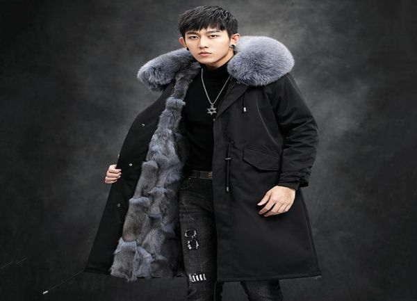 

real fur parka coat men waterproof men parka winter jacket warm long fox fur coats outerwear snow outdoor overcoat casual 5xl4243920, Black