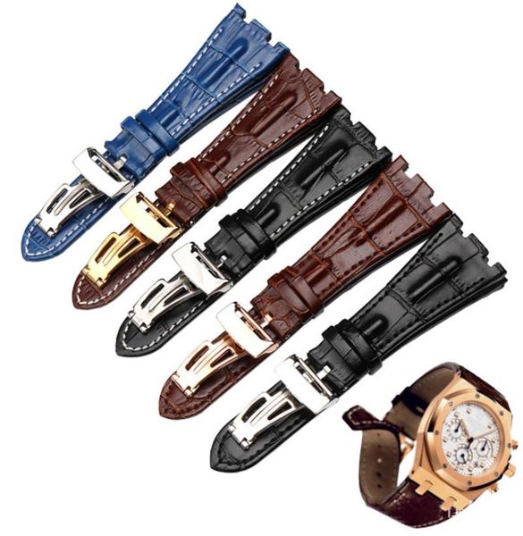 

genuine leather bracelet mens sports watch strap black blue brown watchband white stitched 28mm watch accessories6817951, Black;brown