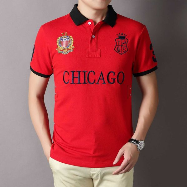 

new polo shirt men's short sleeved chicago royal casual sports color block pure cotton embroidery european size, White;black
