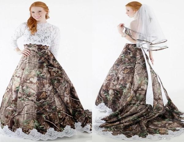 

modest camo wedding dresses with detachable wrap long sleeves a line forest plus size arabic lace wedding arabia dubai bridal gown7353612, White