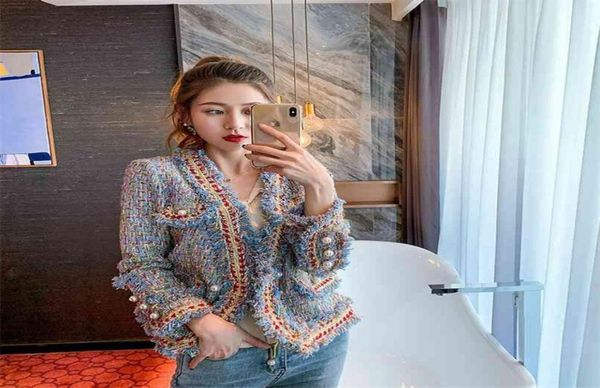 

spring autumn coat women singlebreasted vintage tweed woolen jacket long sleeve tassel short jackets outwear 2105209964317, Black;brown