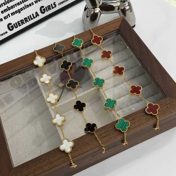 

van clover bracelet designer new four-leaf clover bracelet titanium steel luxury temperament fashion double-sided colorless five flowers jew, Golden;silver