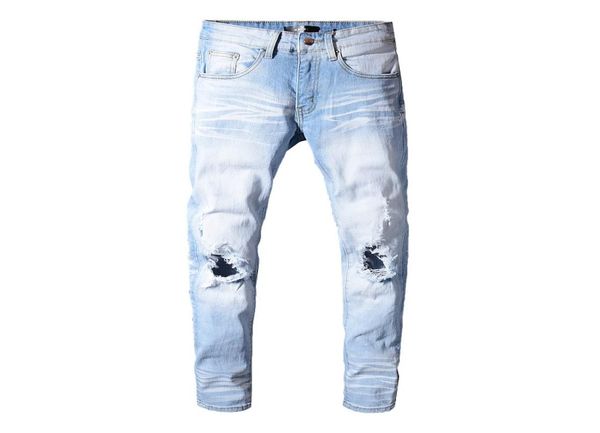 

2018ss spring summer solid classic style arrival biker jeans slim fit motorcycle biker denim fashion designer size 292982305, Blue
