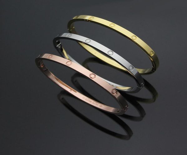 

withwithout stone 2 styles women designer bangle titanium steel 18k gold plated narrow buckle screw bracelets fashio1674726, Black