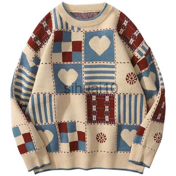 

men's sweaters y2k vintage sweater men hip hop streetwear 2023 harajuku retro japanese style love oversized women knitted sweater wool, White;black