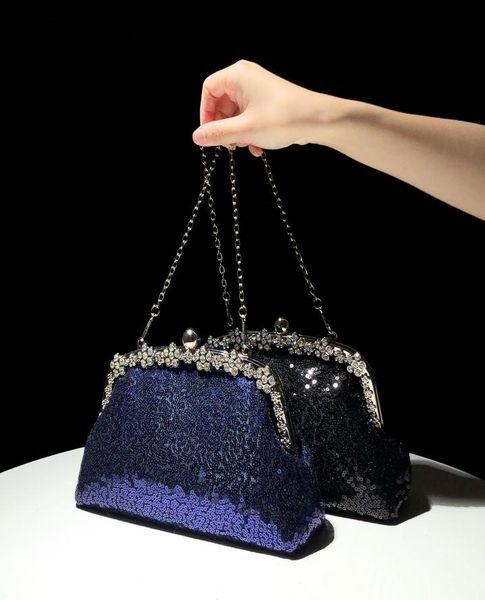 

2022 clutch female banquet ladies fashion sequined evening handbag messenger dress bag cheongsam small handbag1328284, Black