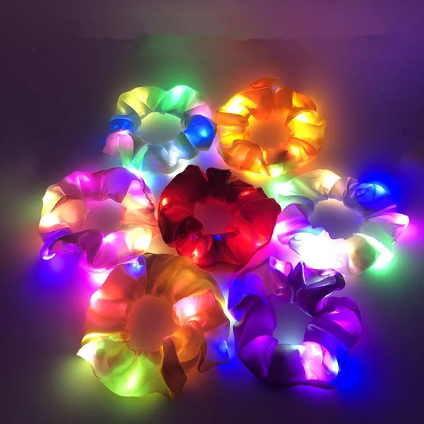 

led light shiny scrunchies women girls band rope accessories luminous elastic ponytail holder circle colorful lighting scrunchie fashion zz, Slivery;white