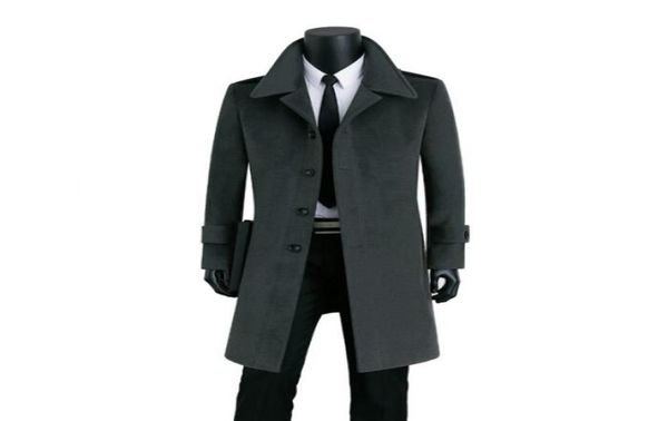 

long woolen coat men singlebreasted trench coats overcoat mens cashmere coat casaco masculino inverno erkek england grey black6364694, Black