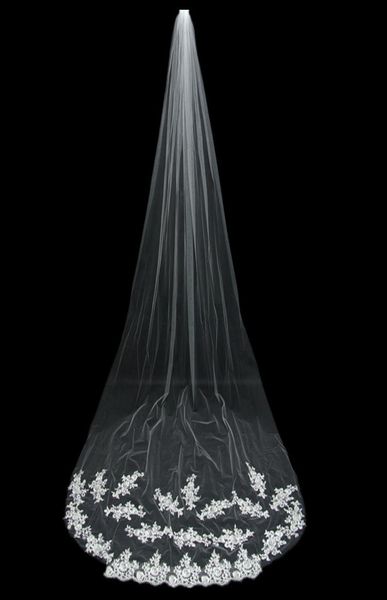 

2021 selling wedding veils one layers gorgeous appliques lace on edge chapel length bridal veil 708477, Black