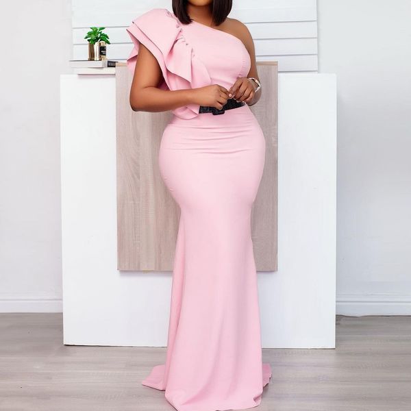 

urban dresses elegant evening party long dress women one shoulder bodycon female ruffles prom maxi red pink dresses african clothes 230807, White;black