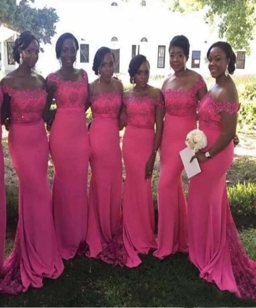 

african pink long bridesmaid dresses 2019 off shoulder chiffon mermaid maid of honor gowns applique formal party dress7809471, White;pink