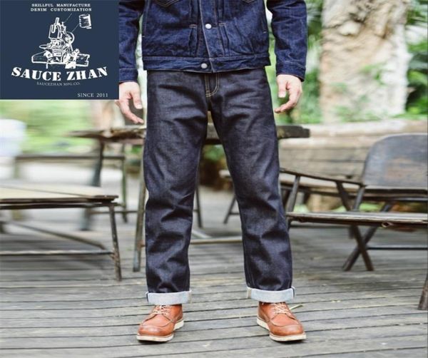 

saucezhan 316xx casual selvedge raw unwashed selvage indigo denim straight mens jeans 2011203297942, Blue