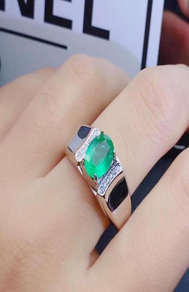 

natural emerald ring 925 sterling silver 57mm gemstone fine jewelry for man3326980, Golden;silver