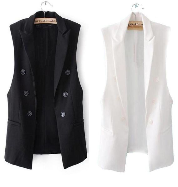 

1pc sleeveless blazer women039s men casual doublebreasted lapel vest suit sleeve cardigan fashion outwear coat c50 suits bla7357312, White;black